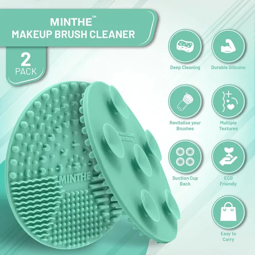 Vista 2 de MINTHE Alfombrilla limpiadora de brochas de maquillaje Paquete de 2 Almohadilla de limpieza de maquillaje de silicona