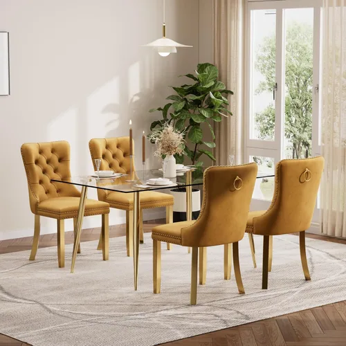 Vista 89 de Baysitone Juego de mesa de comedor de cristal de 51 pulgadas para 4, juego de 5 piezas de comedor moderno, mesa de cocina rectangular de vidrio