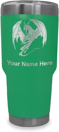 Vista 28 de LaserGram Vaso aislado al vacío de 20 onzas, dragón, grabado personalizado incluido (negro)