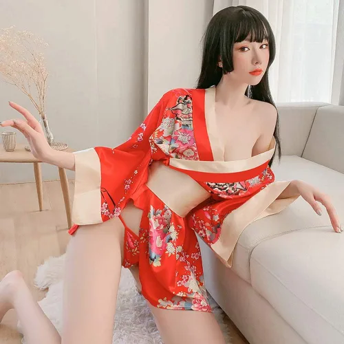 Vista 3 de Bata tradicional japonesa estilo kimono para mujer, disfraz de Yukata, pijama sexy para cosplay