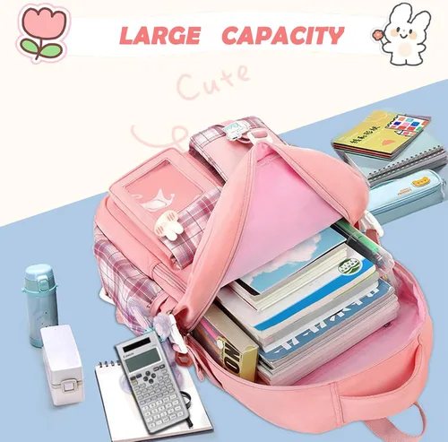 Vista 4 de Mochila para niñas, mochila escolar linda para niñas, niños y adolescentes, mochila Kawaii para primaria, Rosa, Mediana, Mochilas Tradicionales