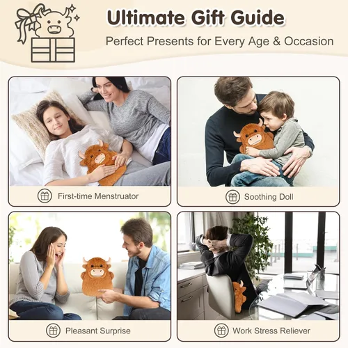 Vista 8 de Highland Cow Almohadillas térmicas para microondas para vientre, cuello y hombros, felpa calentable con calor húmedo, funda de felpa extraíble