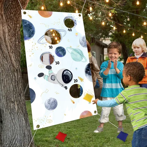 Vista 5 de Serencatcher Juego de lanzamiento del espacio exterior, juegos de lanzamiento de bolsas de frijoles del sistema solar con telón de fondo para juego