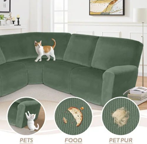 Vista 319 de Arfntevss Fundas de sofá seccional reclinable de terciopelo, Funda de sofá seccional de esquina para sofá reclinable, Funda elástica suave
