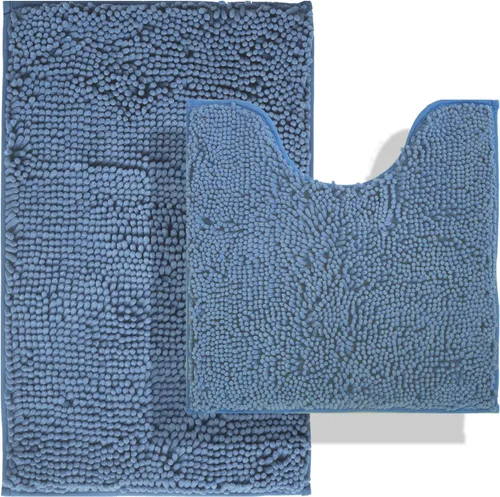 Vista 44 de Juegos de alfombras de baño de 2 piezas, alfombra de baño de felpilla extra suave ultra absorbente, alfombra de baño con base antideslizante de PVC