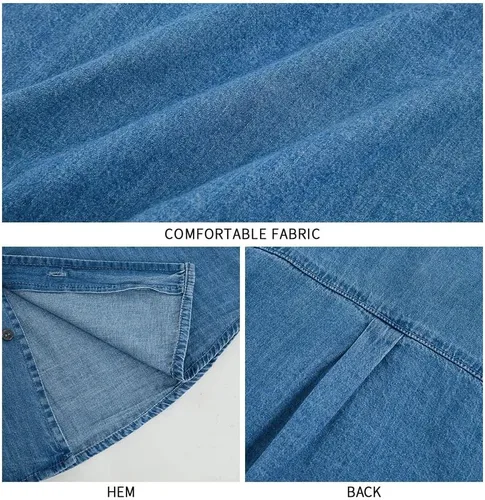Vista 5 de Runcati Mens Denim Shirt Long Sleeve Casual Button Up Regular Fit Jean Work Durable Shirt with Chest Pocket