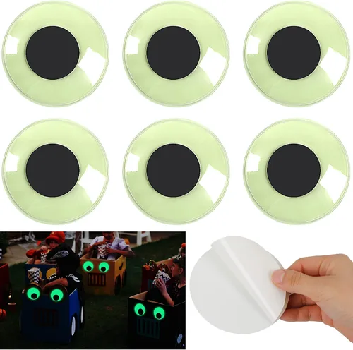 Vista 10 de PETKNOWS 6 piezas de ojos gigantes que brillan en la oscuridad, 1 pulgada autoadhesivos, ojos luminosos brillantes para manualidades, calcomanías