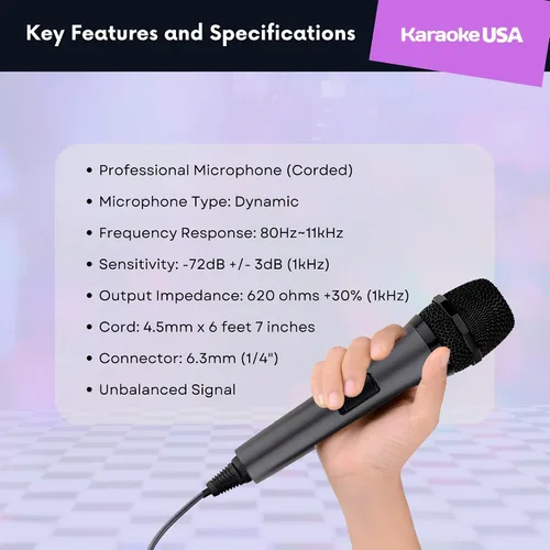 Vista 4 de Karaoke USA Micrófono dinámico profesional M187 (cableado), negro