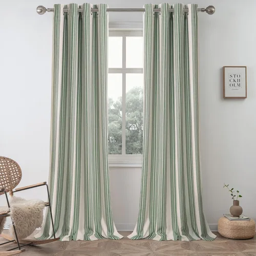 Vista 47 de DriftAway Chris Linen - Cortinas opacas con capa térmica y reductora de sonido, 63 pulgadas de largo para dormitorio, cortinas estampadas a rayas
