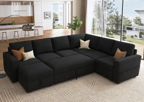 Vista 14 de HONBAY - Asiento individual para sofá cama modular con cama extraíble, sillón sin brazos personalizable para sofá modular, color beige