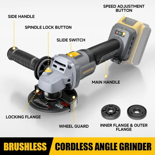Vista 8 de Amoladora Angular, sin escobillas de 20 V, inalámbrica, 4-1/2 pulgadas, compatible con batería Dewalt (sin batería), con rueda de esmeril de metal
