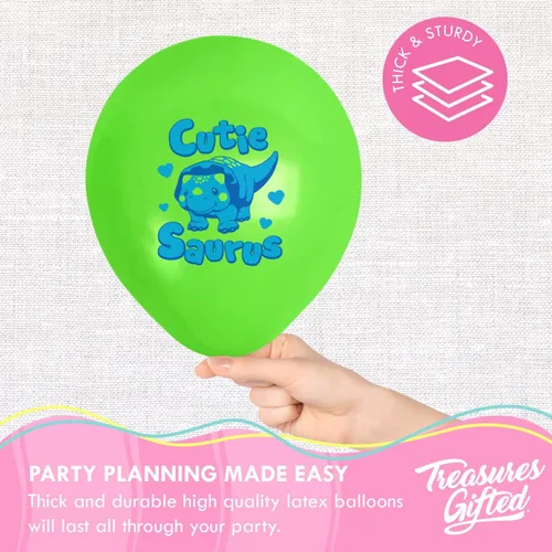 Vista 3 de Treasures Gifted Globo de dinosaurio para niña, paquete de 12, globos de látex de dinosaurio de 12 pulgadas, decoraciones de dinosaurio para niñas