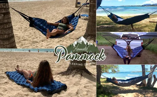 Vista 6 de Pammock - Colchoneta para dormir que se convierte en una hamaca inflable, ideal para acampar, mochileros, senderismo, Airpad, bolsa de transporte