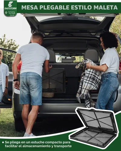 Vista 5 de 3 Ft Folding Camping Table, Adjustable Height 16.5-26 in, Metal Grill Table Negro