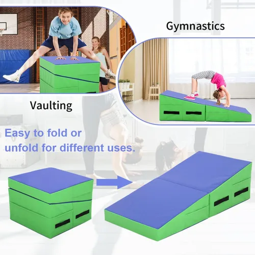 Vista 2 de BLKMTY Colchoneta de gimnasia inclinada de 48 x 24 pulgadas, tapete plegable con cuña de queso para niños, tapete de yoga para interiores