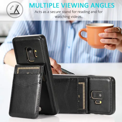Vista 5 de Asuwish Funda de teléfono para Samsung Galaxy S9 con protector de pantalla de vidrio templado y tarjetero para tarjetas de crédito, soporte