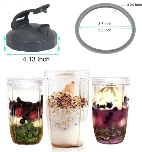 Vista 5 de 2 piezas de repuesto para licuadora Nutribullet tapas, 1 tapa plana y 1 tapa abatible para llevar Nutribullet de 600 W y 900 W 18/24/32 onzas