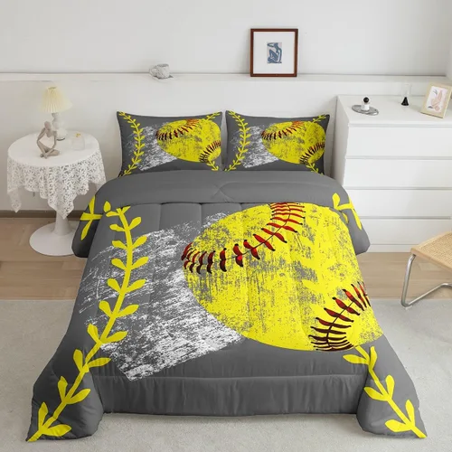 Vista 21 de Erosebridal - Juego de edredón individual para niños con diseño de béisbol y sóftbol, juego de cama deportivo acolchado para niños, edredón