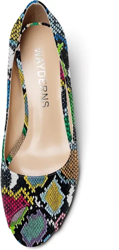 Vista 3 de WAYDERNS Zapatos de tacón bajo con cuña de charol y puntera abierta para mujer de 2 pulgadas
