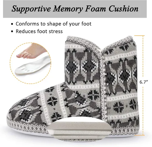 Vista 4 de DL Pantuflas tipo botín para mujer, de punto trenzado, lindas, de felpa de espuma viscoelástica, para interiores y botas de invierno