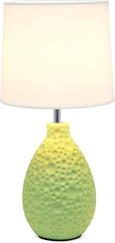 Vista 3 de Simple Designs LT2003-GRN Lámpara de mesa ovalada de cerámica de estuco texturizado con pantalla de tela blanca, verde