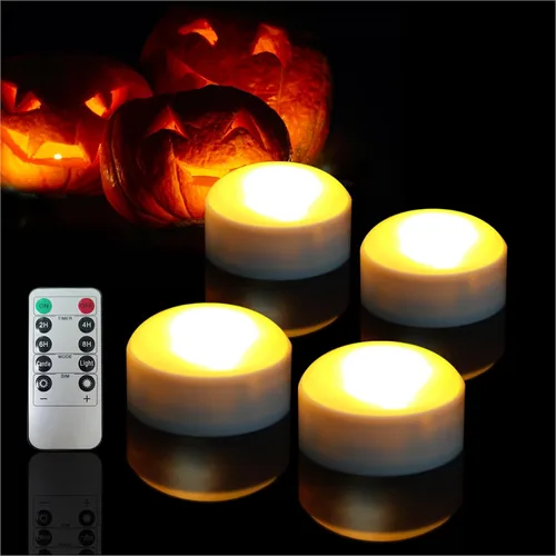 Vista 9 de Farol de calabaza LED de Halloween con control remoto y temporizador, vela eléctrica parpadeante de plástico realista brillante sin llama