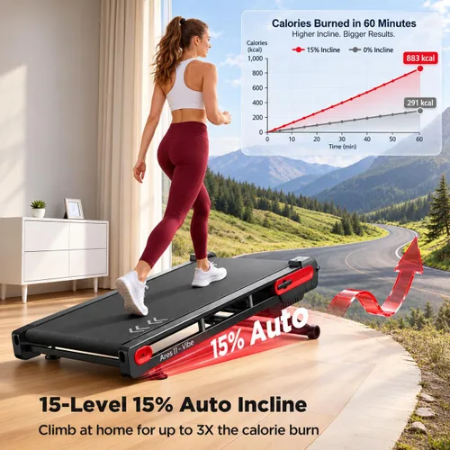 Vista 2 de Jogwell Walking Pad with 15% Auto Incline, Full-Deck Design Negro