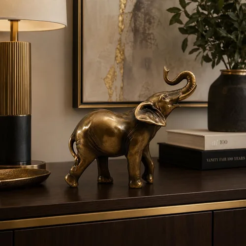 Vista 3 de Comfy Hour Estatua de elefante de 6.7 pulgadas con tronco arriba, figura decorativa de animales para escritorio de oficina en casa, escultura