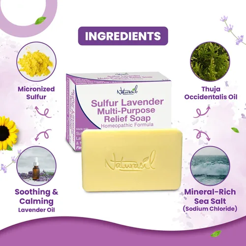 Vista 5 de Azufre lavanda Jabón por Naturasil 4 oz Itchy Skin, Bug Bites & Blemishes Naturally Derived Oils Gentle Daily Cleansing for Adults & Children
