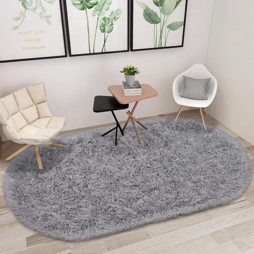 Vista 5 de Junovo - Alfombra de felpa ultra suave lavable, antideslizante, ovalada para guardería, dormitorio de niños y decoración del hogar (2x5 pies, gris)