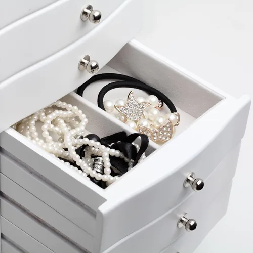 Vista 6 de Rowling Joyero grande de madera aretes collar pulseras organizador de 6 cajones M10 blanco