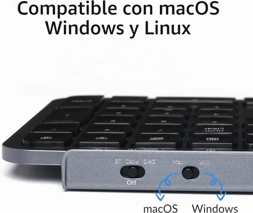 Vista 7 de Keychron B1 Pro Ultra-Slim ZMK/Launcher Teclado Inalámbrico Bluetooth 2.4 GHz/Conexión por Cable para Mac Windows Linux - Gris