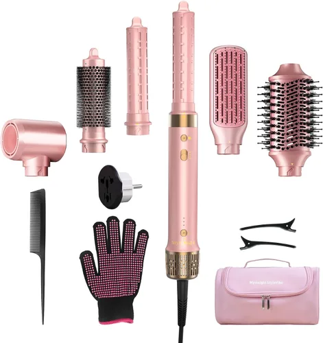 Vista 11 de Mythsight Estilizador de Aire StyleVibe 6 en 1 de Doble Voltaje, Secador de Cabello y Cepillo Secador con Estuche de Viaje - Rizos de Envoltura