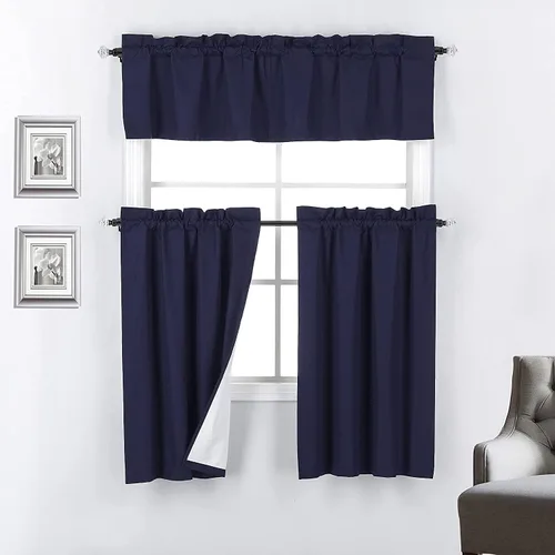 Vista 18 de Rooney - Juego de 3 cortinas opacas con respaldo térmico para ventana de cocina (negro)