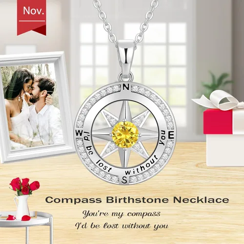 Vista 38 de Peeshow Collar para mujer, brújula, piedra natal, joyería de cumpleaños, aniversario, ideas para su novia, regalo romántico de amor en Navidad, día