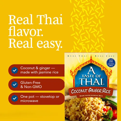 Vista 3 de A Taste of Thai Jasmine Rice Instant (arroz con jengibre y coco) – Auténtico arroz blanco tailandés orgánico, saborizado con especias tailandesas