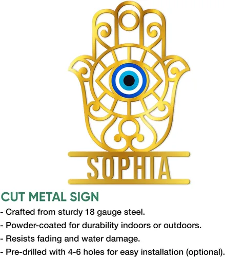 Vista 2 de Letrero de metal personalizado contra el mal de ojo, símbolo de protección personalizado, pared, valla, porche, patio, hogar, oficina, decoración