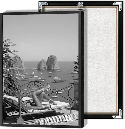 Vista 19 de Póster retro de auto en blanco y negro, lienzo de superdeportivo, arte de pared para amantes del automóvil, puesta de sol, paisaje de montaña