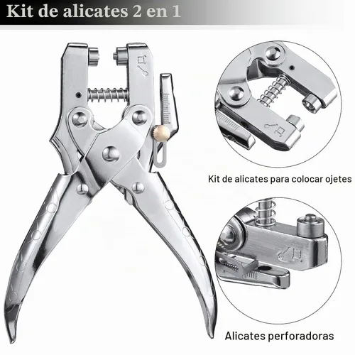 Vista 6 de Kit de herramientas para ojales, alicates para ojales, plata, 3/16 pulgadas Plateado