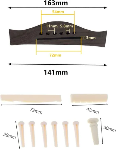 Vista 7 de Juego de accesorios de guitarra para guitarra, pasadores de puente de palisandro, tuercas de sillín (3 izquierdas + 3 derechas), 6 cuerdas