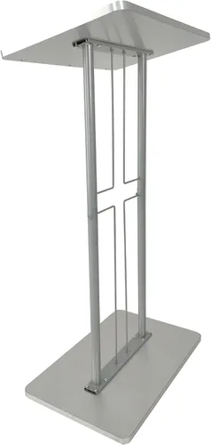 Vista 9 de FixtureDisplays® Atril, púlpito, podio para piso, diseño de cruz, acero y MDF - plata 119759