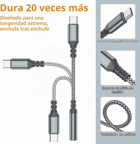 Vista 5 de Paquete de 2 adaptadores USB tipo C a hembra de 0.138 in, cable USB C a audio auxiliar, conector de auriculares compatible con iPhone 17/16 Pro