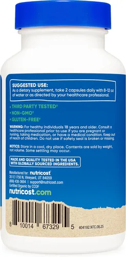 Vista 4 de Nutricost Saw Palmetto 1000 mg, 120 cápsulas – Certificado CCOF fabricado con palma enana americana orgánica, apto para vegetarianos, 60 porciones