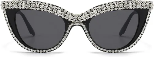 Vista 2 de LJCZKA Diamond Cat Eye Sunglasses Women Retro Jeweled Rhinestone Sun Glasses Sparkle Crystal Pearl Luxury Bling Eyewear