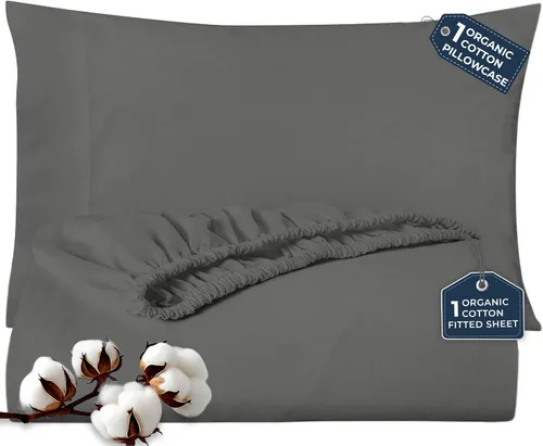 Vista 19 de Royale Linens Sábana bajera con funda de almohada, sábana bajera individual con 1 funda de almohada, 300 hilos, 100% algodón orgánico, se adapta a