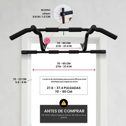 Vista 6 de DMoose Fitness Pull Up Bar for Doorway - No Screwing or Slipping, Hanging Pullup & Chin Up Bar for Door Frame - Multi Padded Grips for Strength