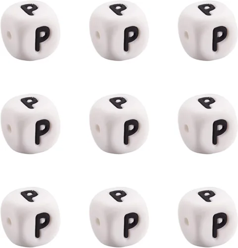 Vista 17 de Mega Pet 10 cuentas de silicona en forma de cubo de silicona con la letra A, cuentas sueltas del alfabeto, cuentas del alfabeto, de 0.472 x 0.472 x