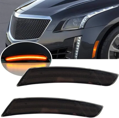 Vista 13 de Lentes transparentes CT4 LED para luces de marcador lateral para 2020-2023 Cadillac CT4, luces LED ámbar para parachoques delantero, luces de señal