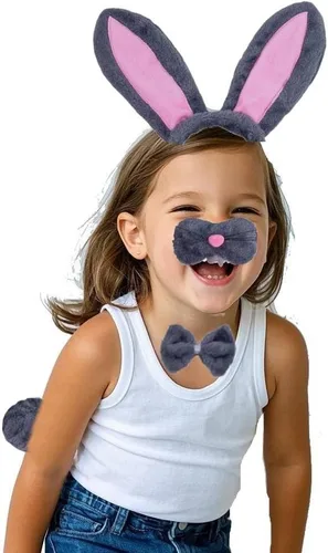Vista 17 de Kirei Sui Diadema de conejo para niños, diseño de cola de moño y cola de 3 piezas