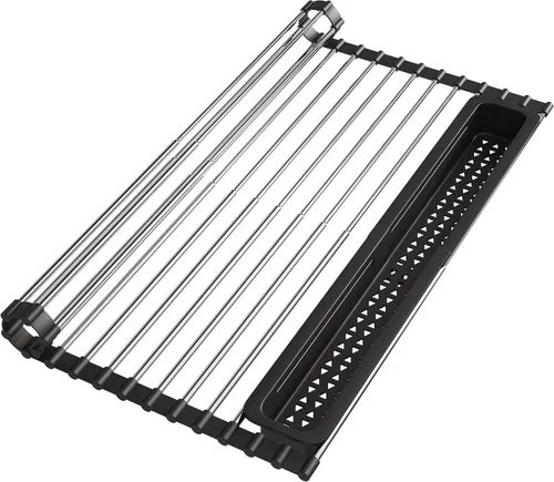 Vista 10 de Estante de secado de platos sobre el fregadero, expandible, pequeño, negro, escurridor para secar para la encimera de la cocina, metal de acero